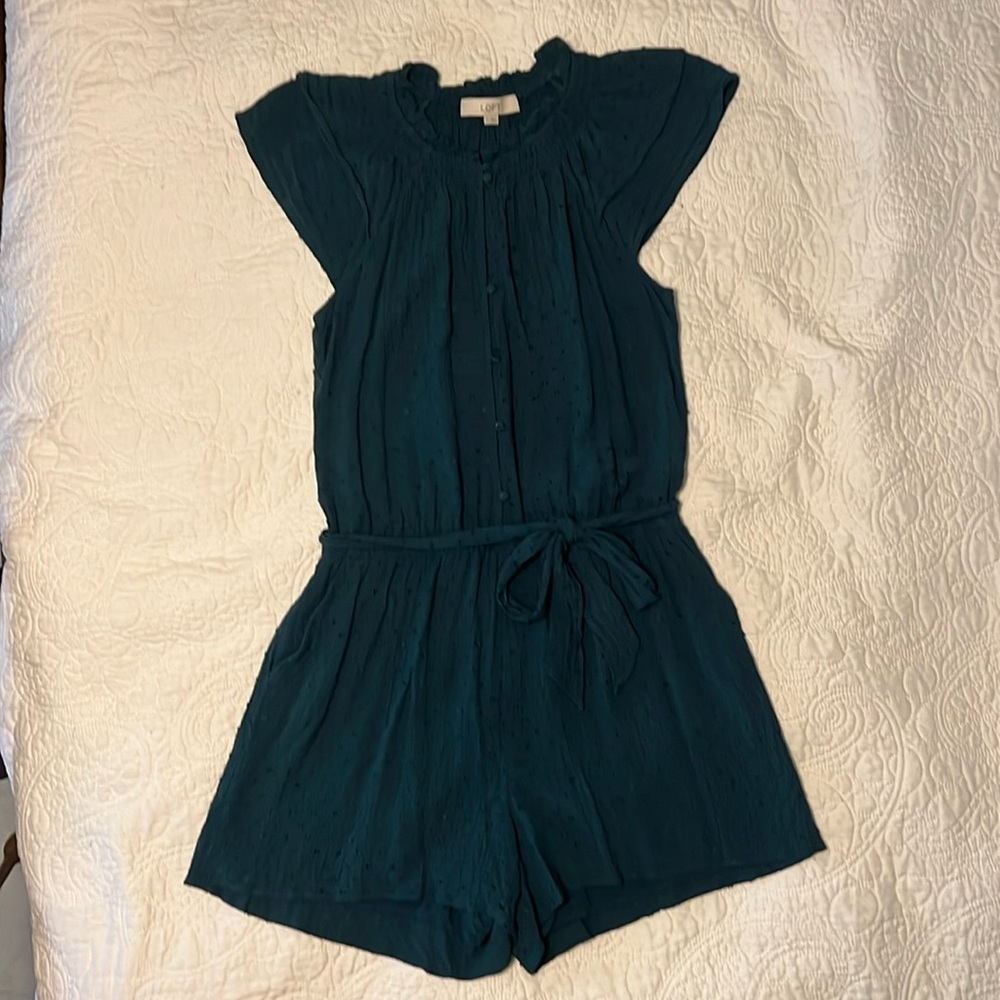 Loft Pick Dot Dark Teal Romper with Pockets